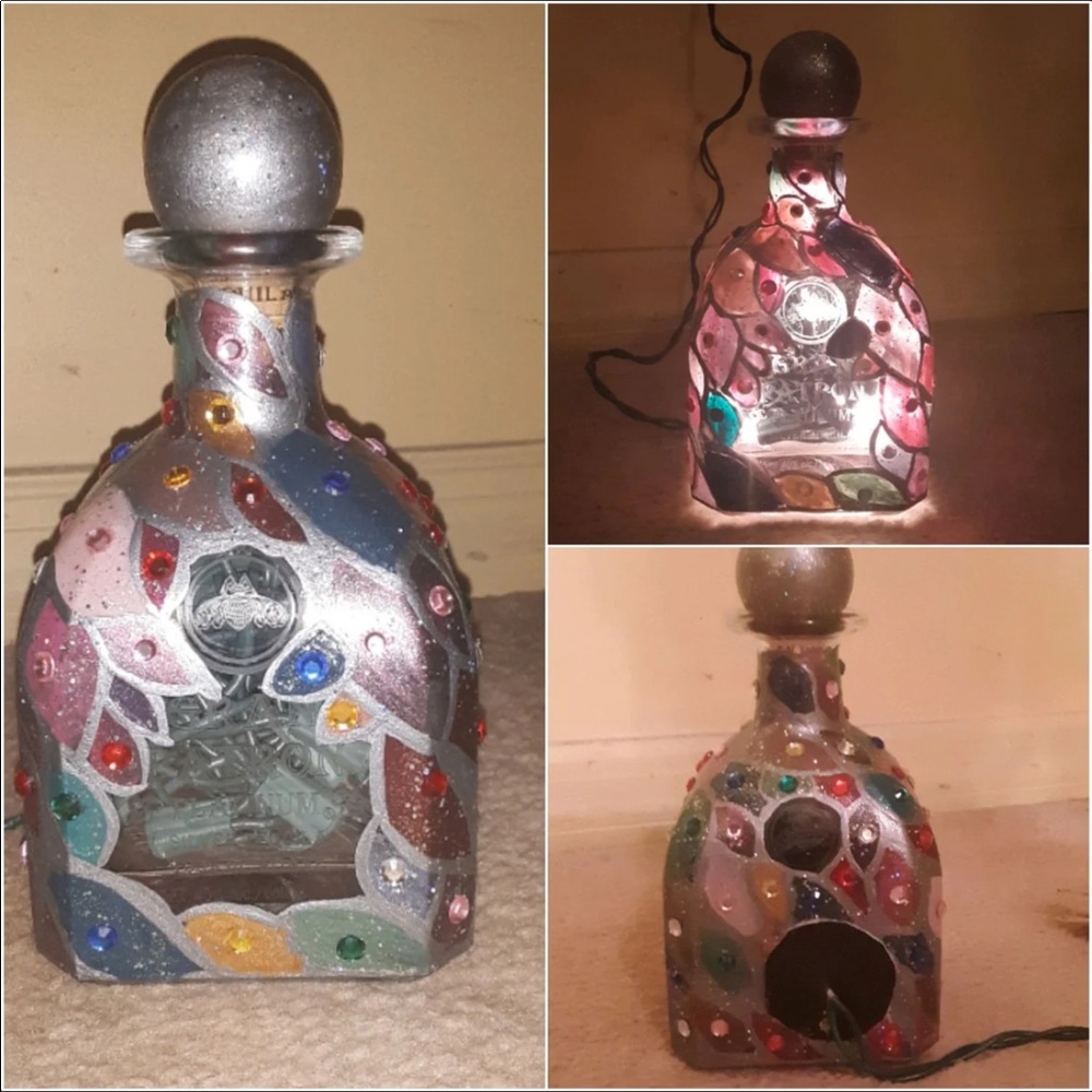 hand painted patron bottle lamp